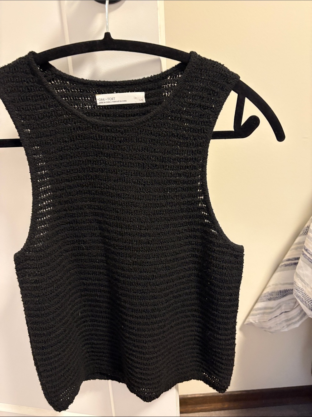 OAK + FORT Black Open-Weave Sleeveless Knit Tank